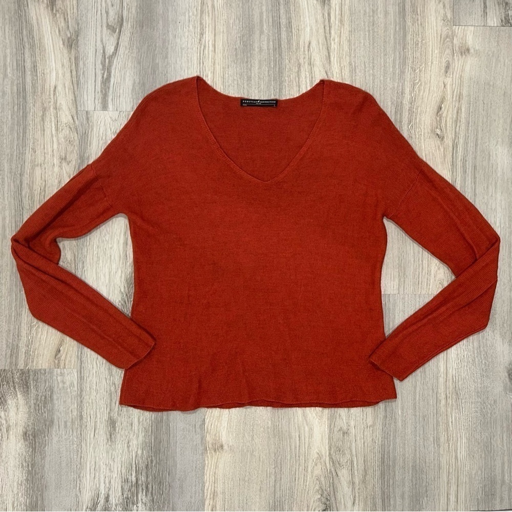 Peruvian Connection Long Sleeve V-Neck Light Sweater Alpaca Blend Orange Size L